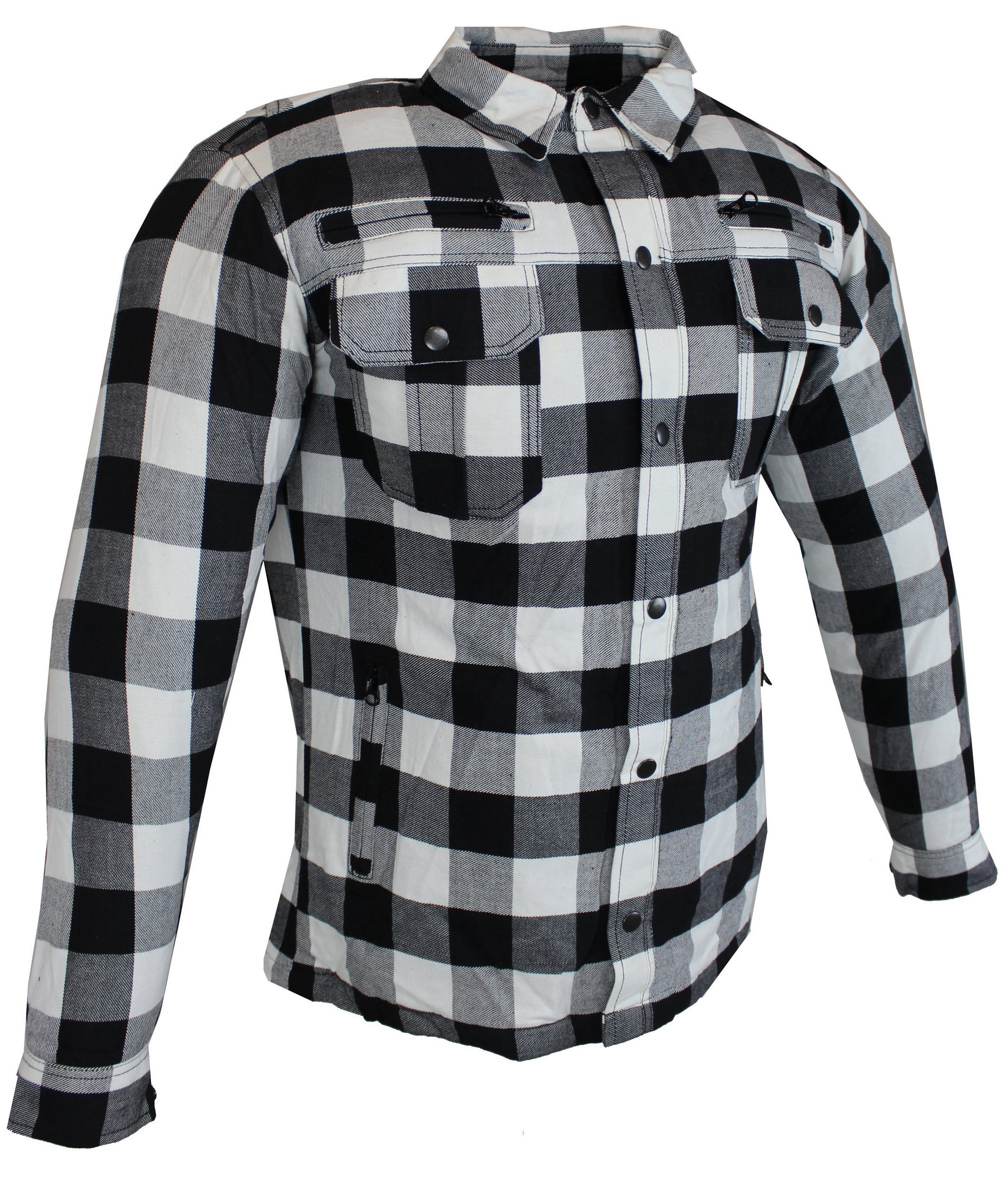 Alpha Speeds Motorradjacke Flanell-Holzfäller Motorrad KEV ARAMID Lumber Biker Hemd SLIM Weiß (Wasserdicht & Winddicht & Atmungsaktiv + Belüftungstaschen) All Season, wasserdichte Reißverschlüsse, mit Protektoren