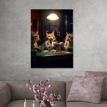 Hustling Sharks Leinwandbild Katze-Bild als XXL Leinwandbild "Poker Night" - exklusives Tierbild, in 7 unterschiedichen Größen verfügbar