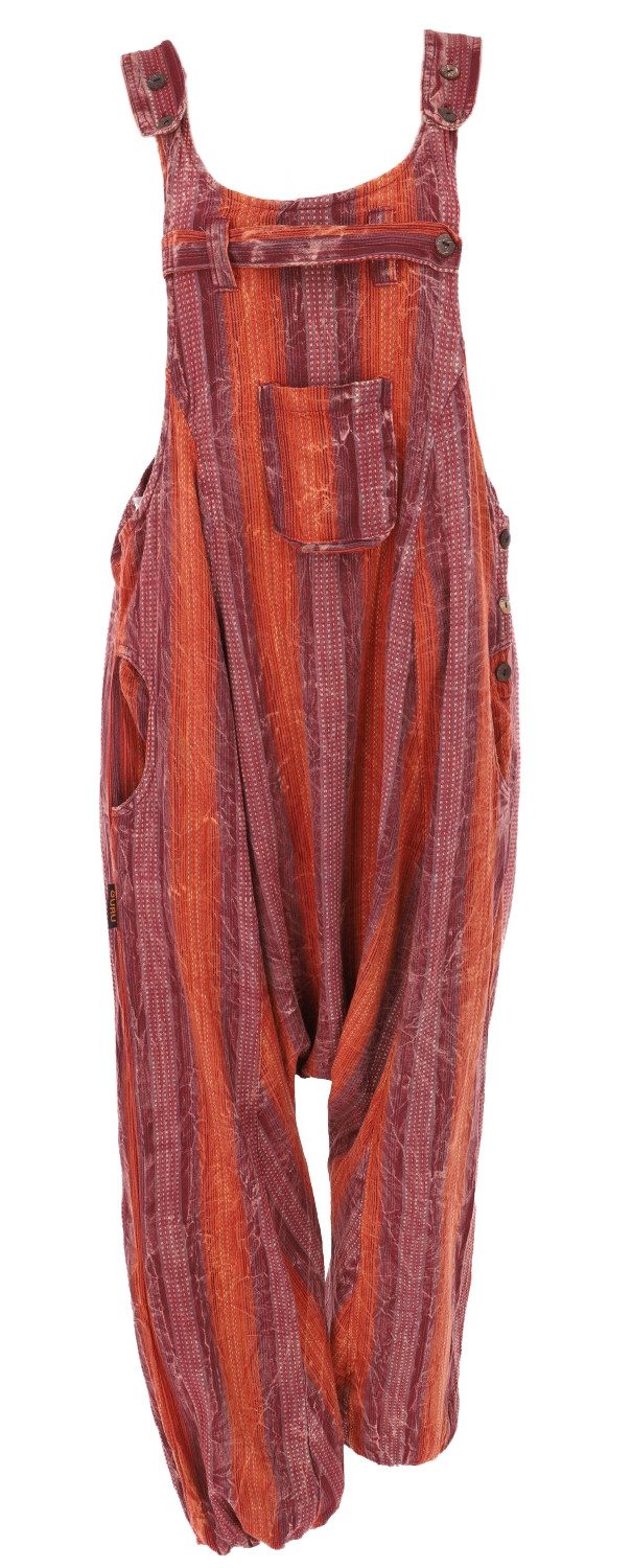 Guru-Shop Relaxhose Farbenfrohe Boho Latzhose, gestreifter Overall,.. Ethno Style, alternative Bekleidung