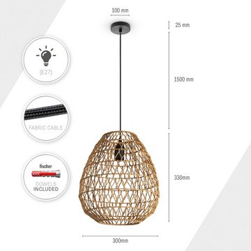 Paco Home Pendelleuchte KAGEEG, ohne Leuchtmittel, Korb Hängeleuchte Rattan Optik Boho Esszimmerlampe E27 Skandi