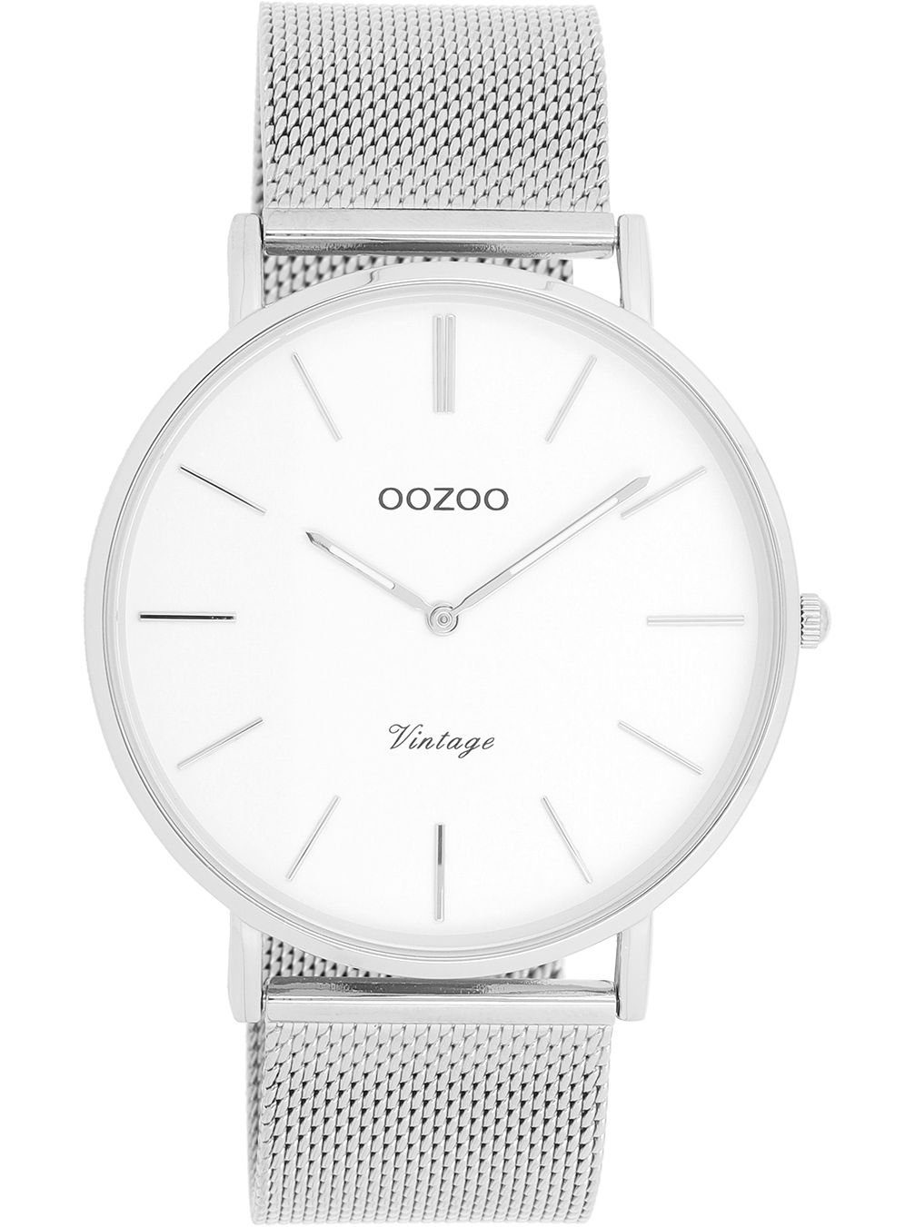 OOZOO Quarzuhr Oozoo Herren Armbanduhr silber Analog, Herrenuhr rund, groß  (ca. 44mm) Edelstahlarmband, Fashion-Style, Sehr flache Gehäuse-Höhe von  nur ca. 7 mm