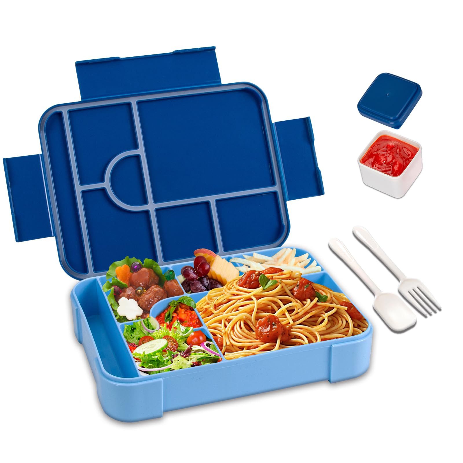 Agger Lunchbox Brotdose Kinder mit Fächern, 1330ML Jausenbox Kinder (Löffel & Gabel), Kinder Brotdose,Kinderfreundliche Verriegelung,BPA-Frei,Auslaufsicher