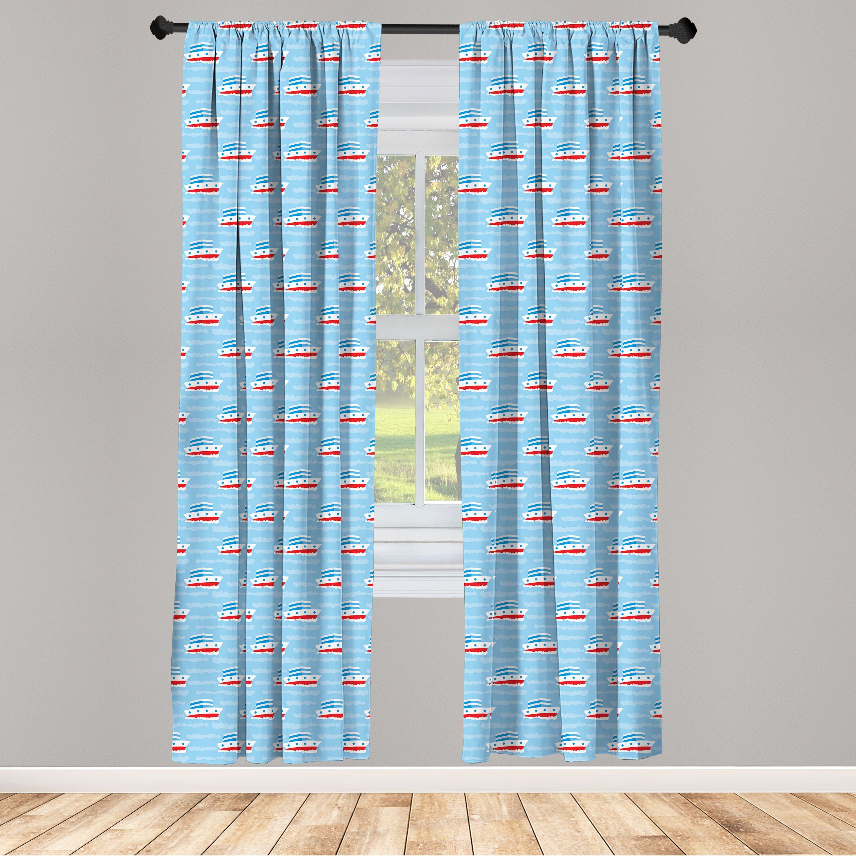 Gardine Vorhang für Wohnzimmer Schlafzimmer Dekor, Abakuhaus, Microfaser, Kreuzfahrtschiff Cartoon Sailor Theme