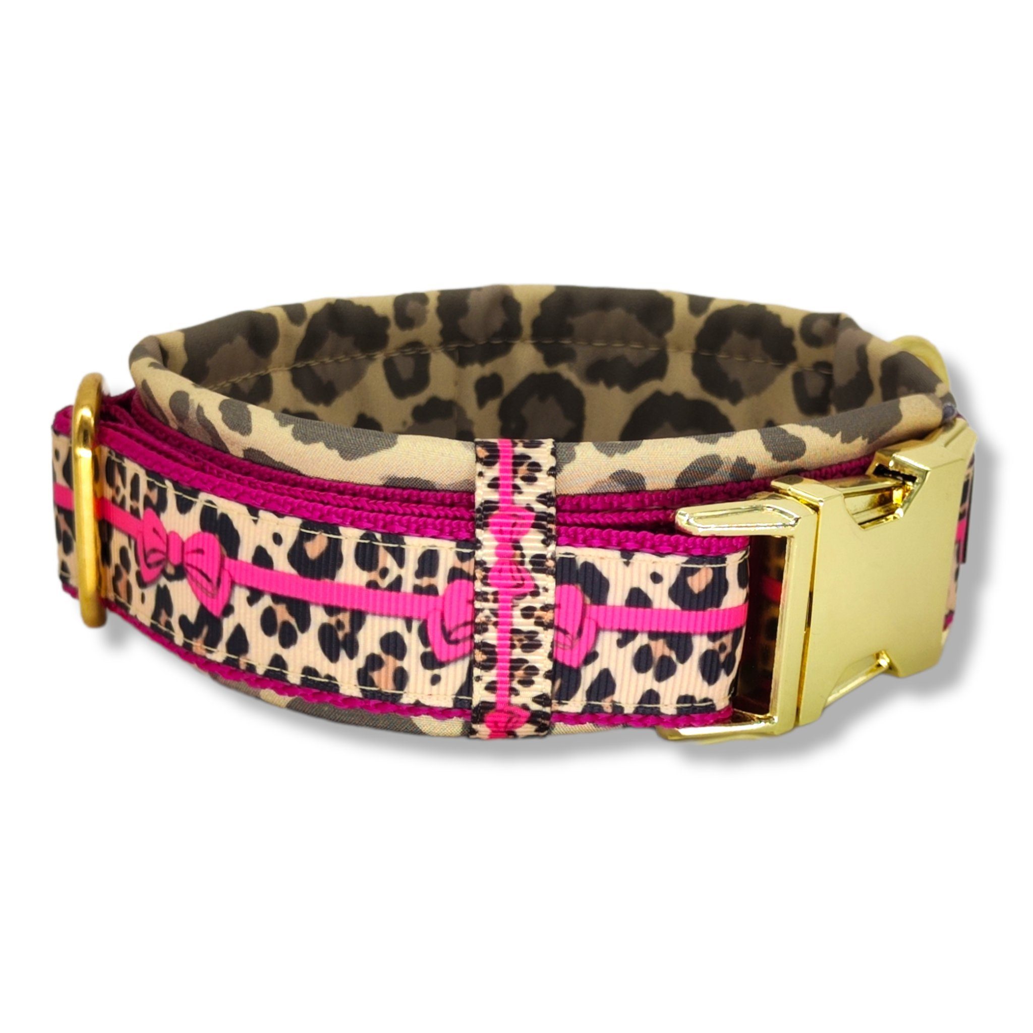 D by E Couture Hunde-Halsband "Pink Leo Love II", gepolstert, verstellbar, 40mm breit, Handmade