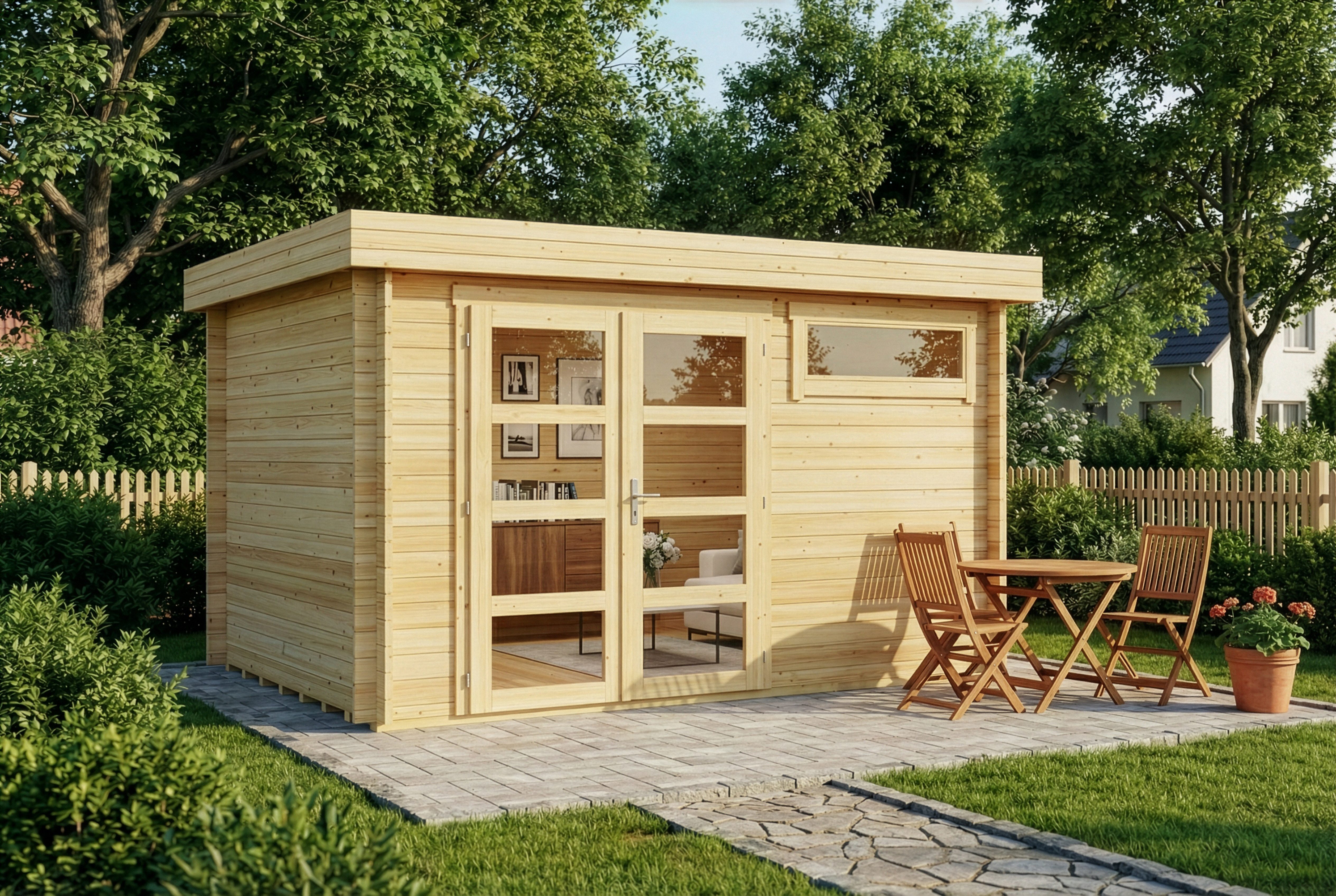 Alpholz Gartenhaus Holz Leandro Natur Inkl. Boden 28mm Wandstärke, BxT: 394x268 cm, in Naturbelassen Inkl. Fußboden mit 28mm Wandstärke