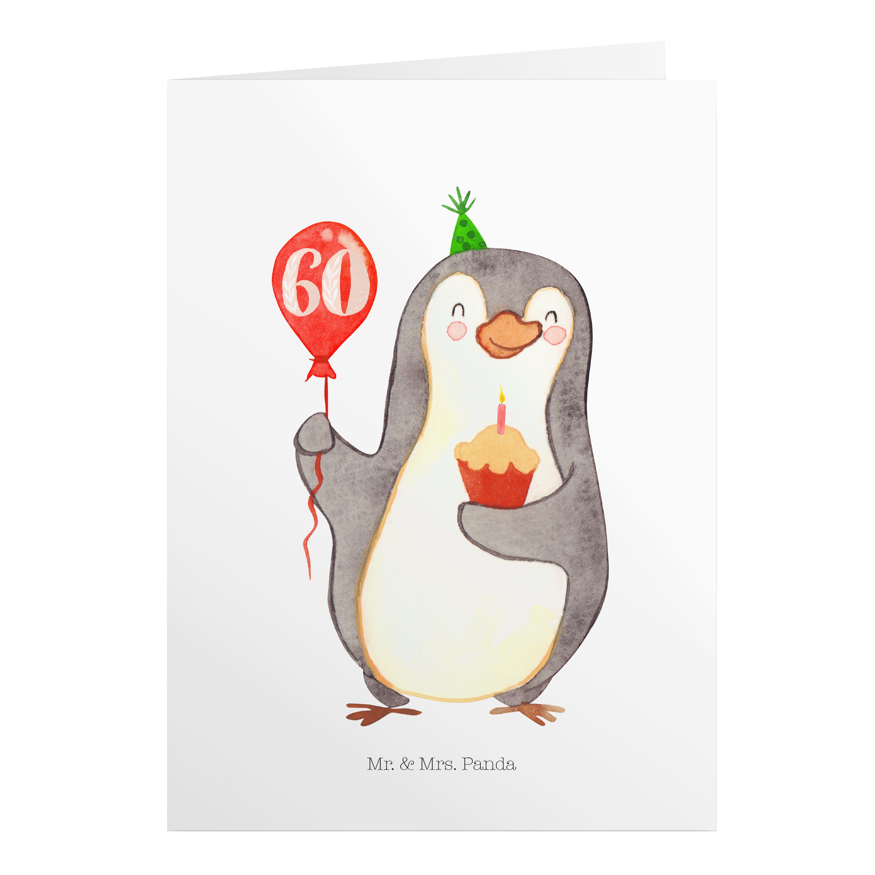 Mr. & Mrs. Panda Geburtstagskarten 60. Geburtstag Pinguin Luftballon - Weiß - Geschenk, Geburtstagsgesch
