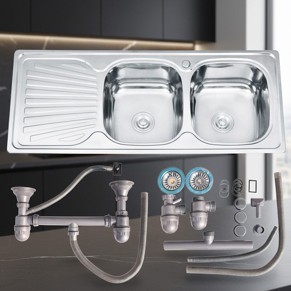 Melko Einbauspüle Küchenspüle Edelstahlspüle Einbauspüle 120CM Doppelspüle, günstig online kaufen