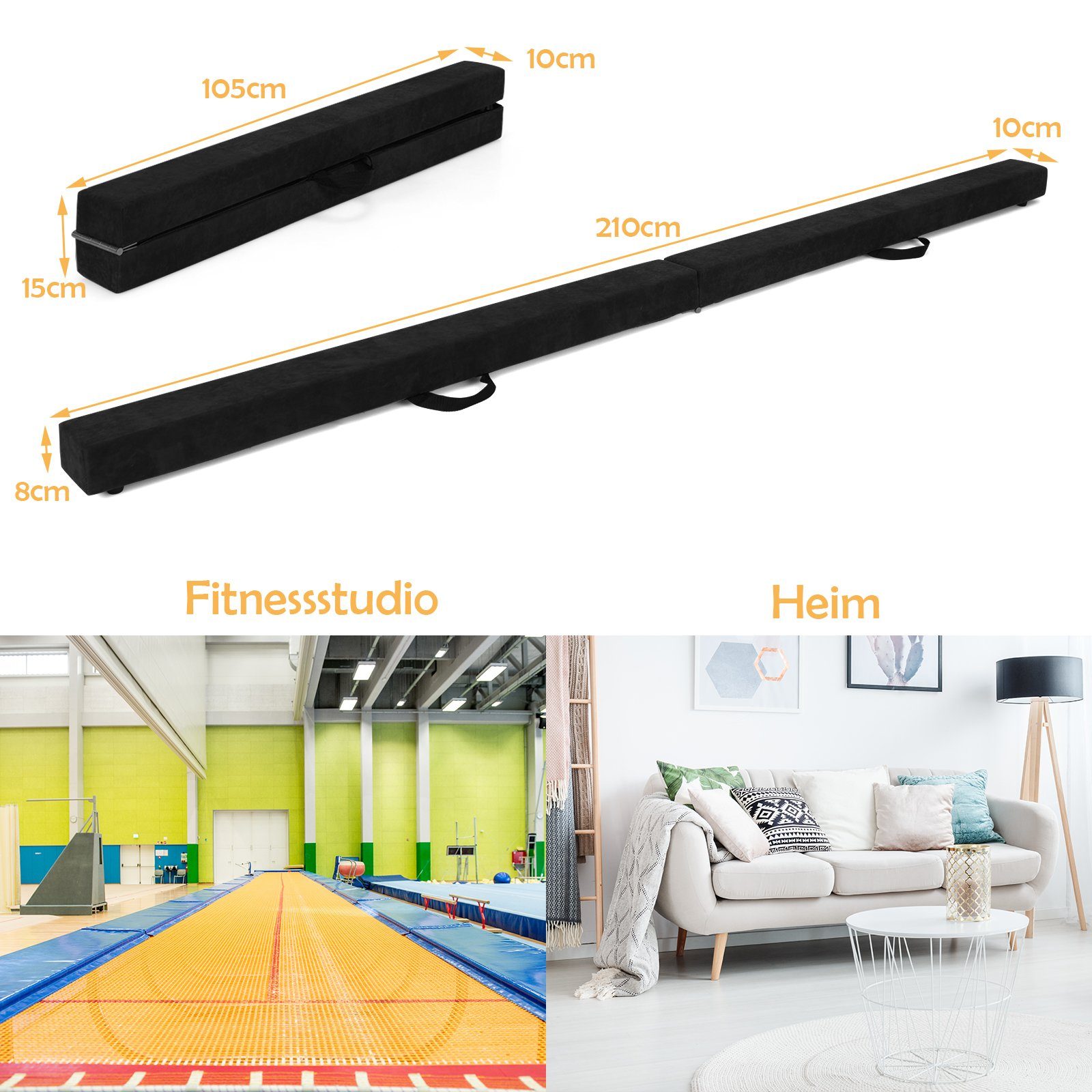 COSTWAY Balancetrainer 210 cm Schwebebalken, mit Tragegriffen