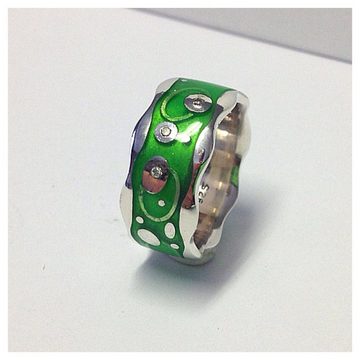 Edelschmiede925 Silberring grüner Bandring 925 Silber mit 3 Brillanten Ringgröße58