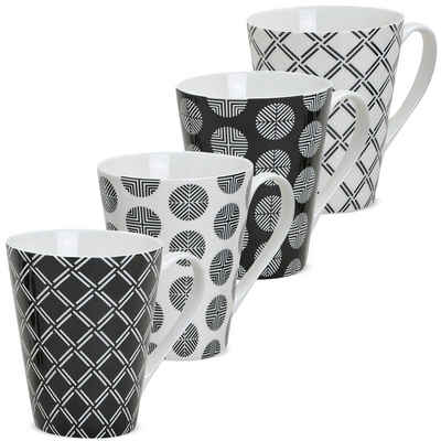 matches21 HOME & HOBBY Becher »Kaffeetassen Retro-Design Muster schwarz weiß Keramik 4er Set 10 cm«, Keramik