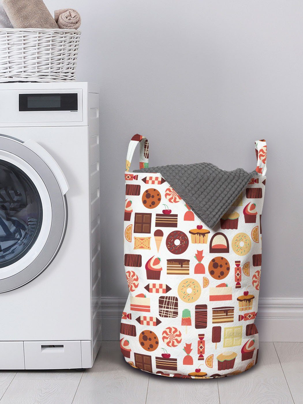 Abakuhaus Wäschesäckchen Wäschekorb mit von Waschsalons, Grafiken Imbissbude Foods Kordelzugverschluss für Tasty Griffen
