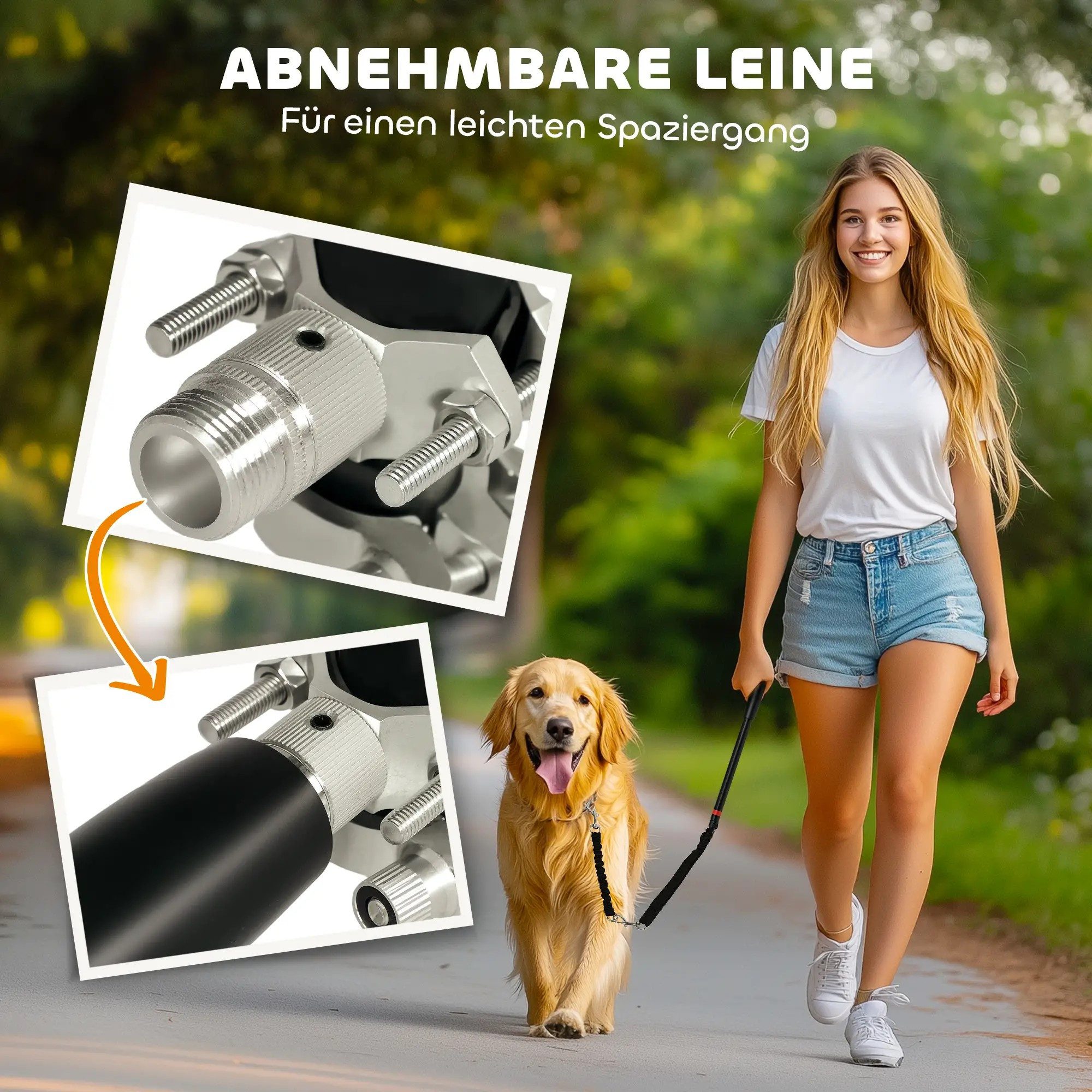 BlingBin Hundeleine Fahrradleine für Hunde Hundeleine Einfache Demontage und Installation, Stahl, Polyester (1er Set, 1-tlg., 124cm x 2cm x 2cm), Fahrrad Hundeleine für Radfahren, Fahrrad, Joggen, Training