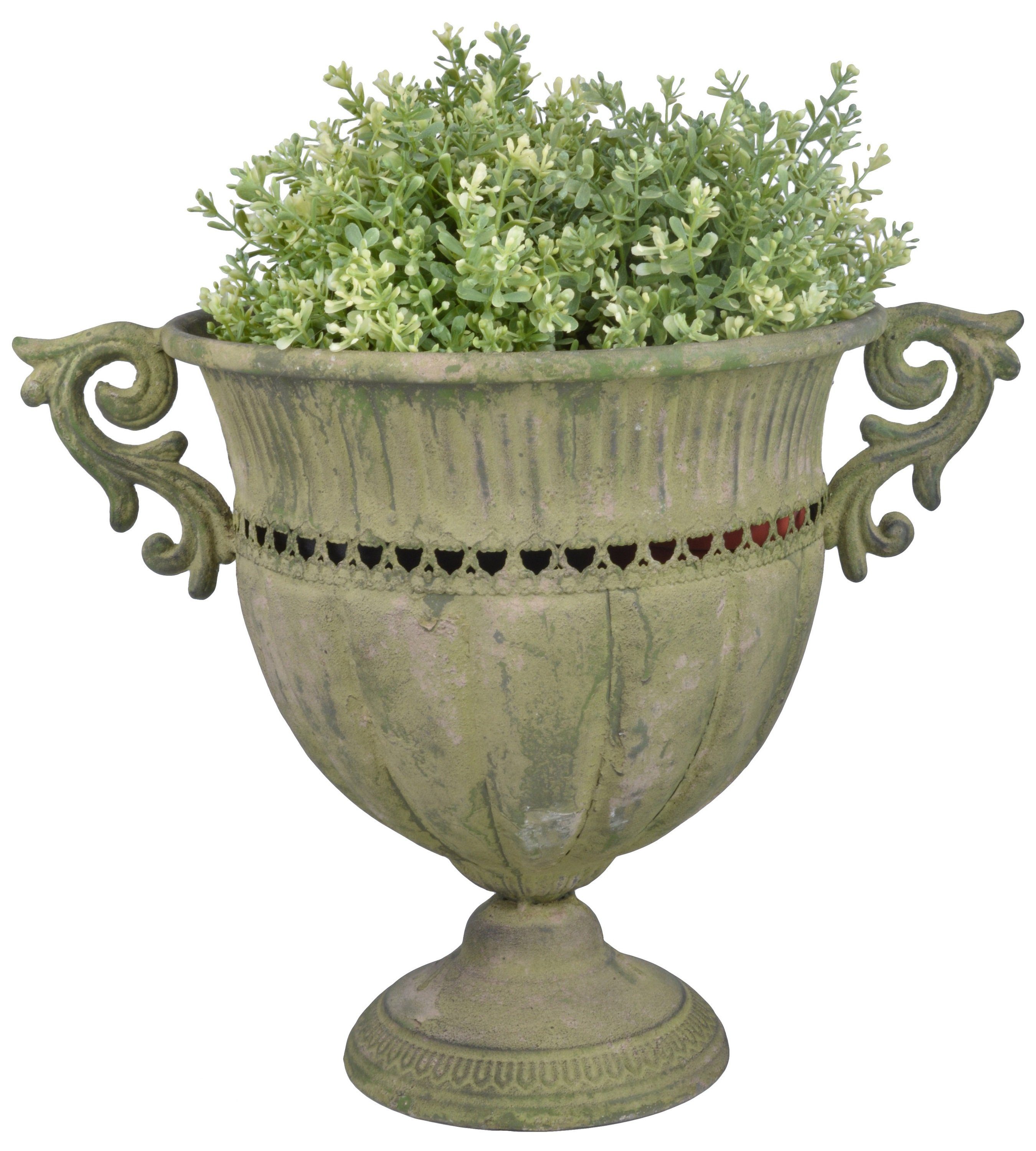 esschert design Übertopf Esschert 30,5cm Amphore Vase Aged rund Grün Kübel Pokal antik Metall Design Höhe