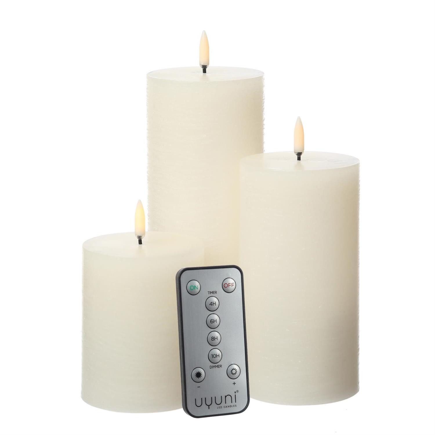 UYUNI Lighting LED-Kerze LED Kerzenset PIA Uyuni Rustik-Optik 3 Größen mit Batterien Fernb. (3-tlg)