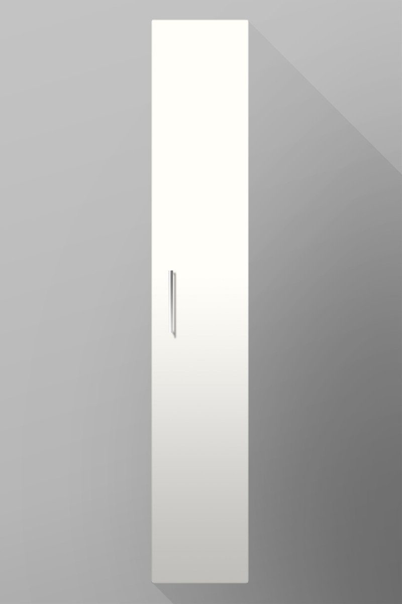 badselekt Hochschrank Badezimmerschrank mit Chrom-Stangengriff 5 und hoch 30 Weiß Tür cm (Hochglanz) cm 180 mit 1 breit wandhängend Einlegeböden