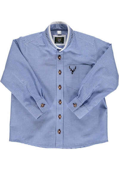 OS-Trachten Trachtenhemd Smaku Jungen Langarmhemd mit Hirsch-Stickerei auf der Brusttasche
