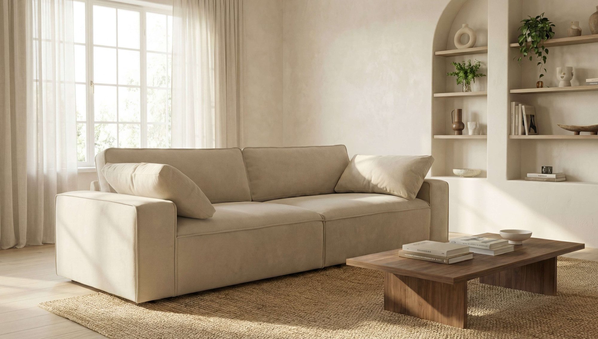 OTTO home 3-Sitzer Mittell, Chenille, Breite 245 cm, bodentief, extra Kissen inkl., tiefe Sitzfläche