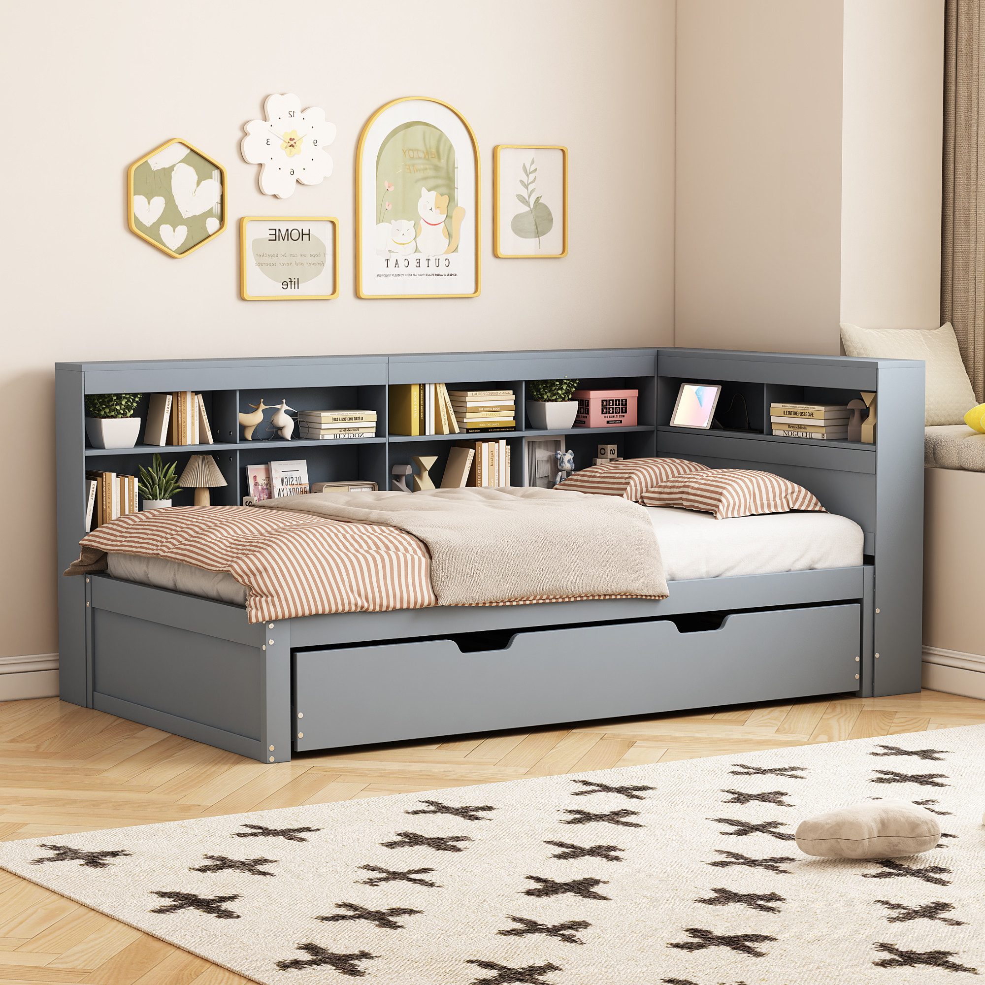 Flieks Massivholzbett, Einzelbett 90x200cm mit Stauraum, günstig online kaufen