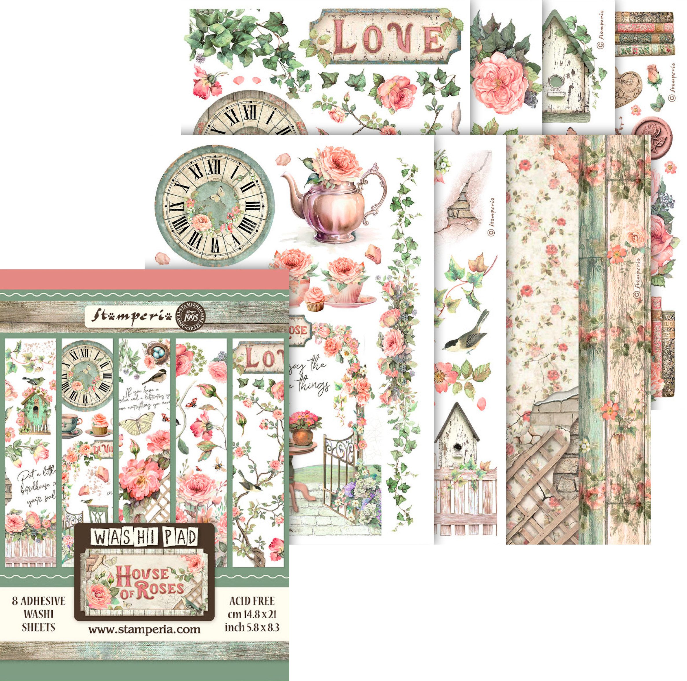Stamperia Sticker House of Roses, 8 Blatt, A5