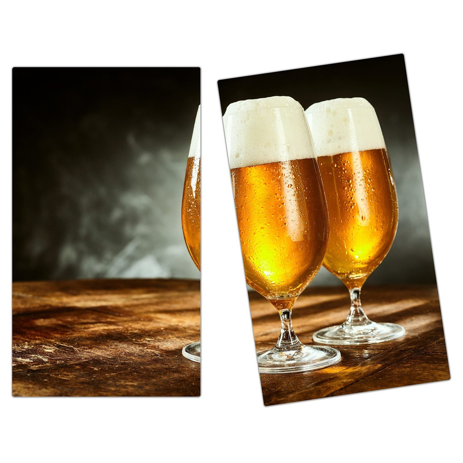 Primedeco Herd-Abdeckplatte Herdabdeckplatte Spritzschutz aus Glas Zwei Gläser voller bier, Glas, (2 tlg)