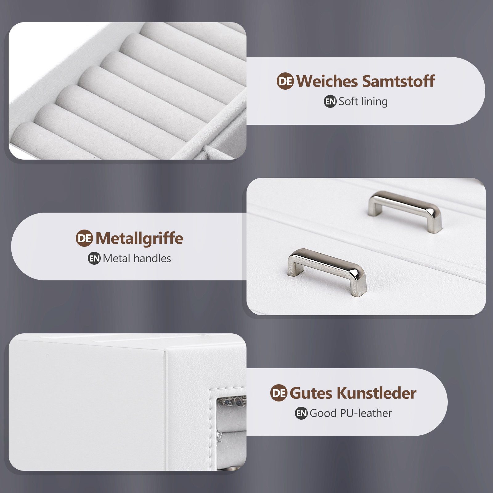 Yorbay Schmuckkasten Groß mit 8 Schubladen, Schmuckkoffer mit Glasfenster für Damen, Schmuckschatulle für Halsketten, Ringe, Armbänder, Ohrringe – Bild 5 von 5