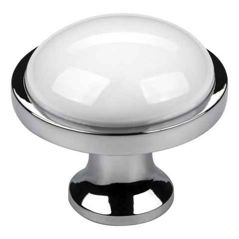 SO-TECH® Möbelknopf ANSGAR Ø: 34 mm aus Metall und Porzellan (1-St), Chrom poliert mit weißem Porzellaneinsatz