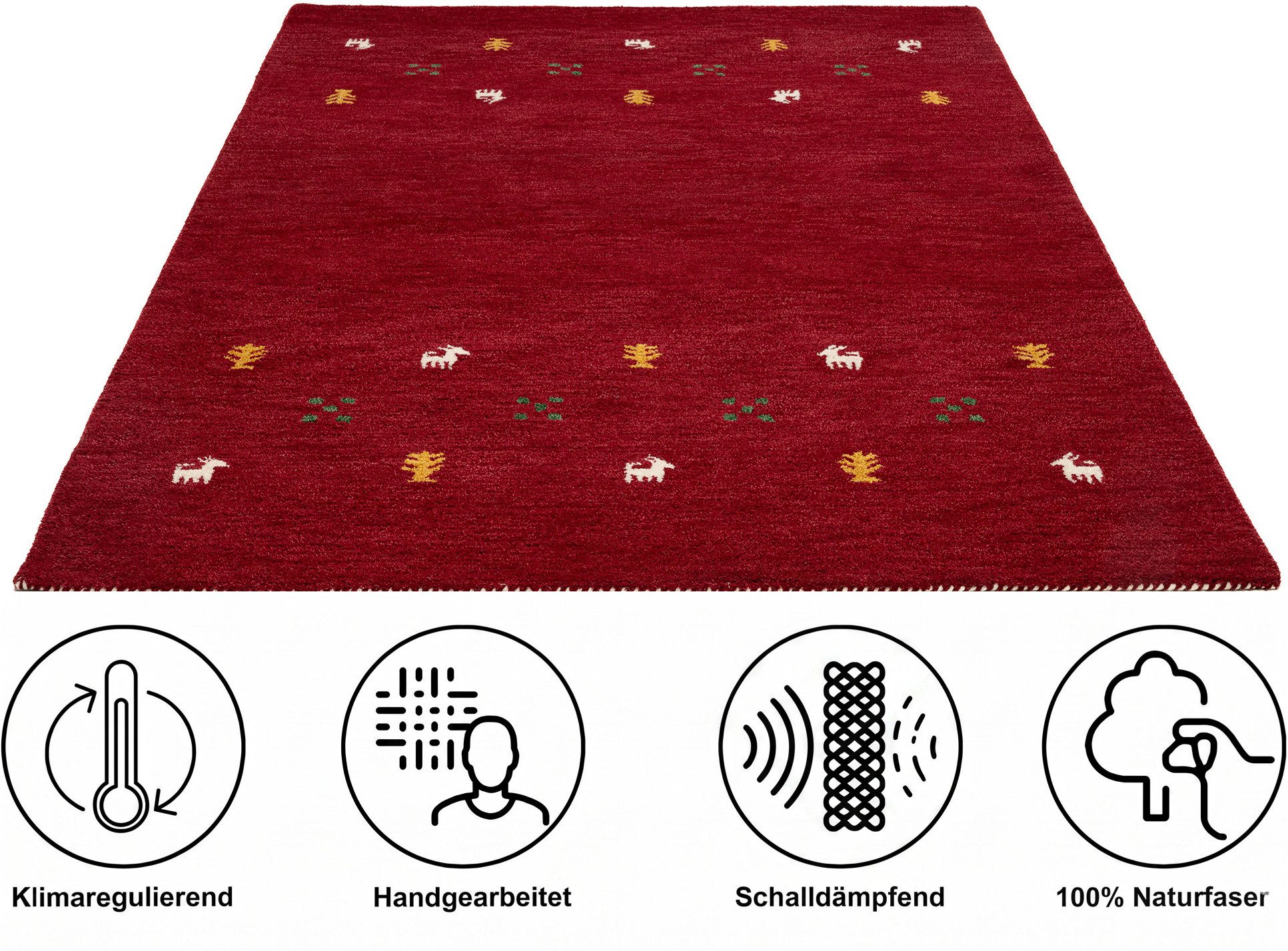 THEKO Wollteppich Gabbeh Motiv, Handgefertigt, Teppich, Tiermotiv, reine Wolle, rechteckig, Höhe: 14 mm, reine Wolle, Wohnzimmer, Schlafzimmer, Esszimmer