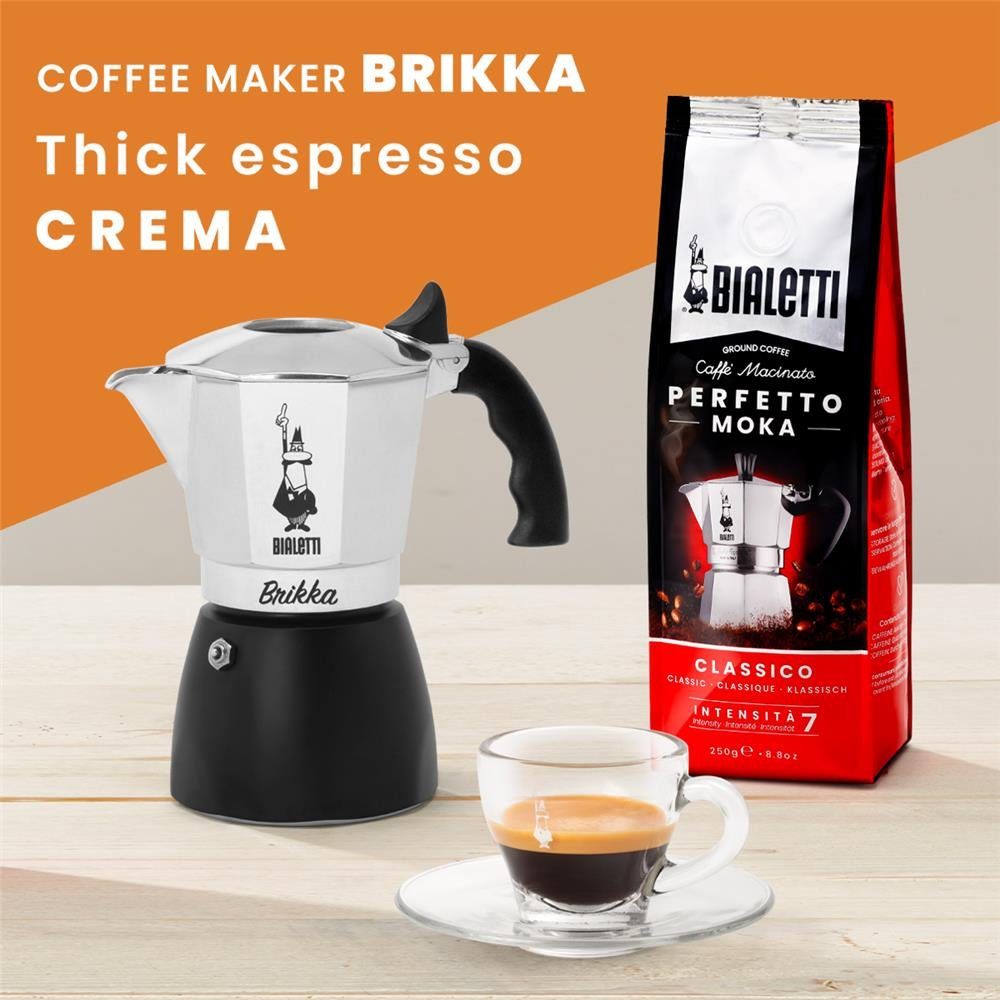 BIALETTI Espressokocher, 0,09l Kaffeekanne, Aluminium, für Gas-, Elektro- und Propan-Campingkocher, Silber/Schwarz