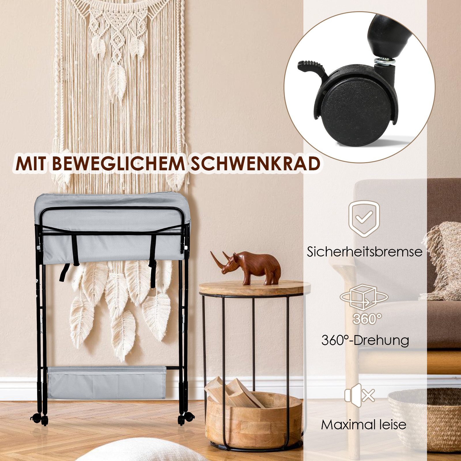 Clanmacy Wickelkommode Klappbarer Baby-Wickeltisch Kombination mit Auflage - Dunkelgrau – Bild 4 von 5