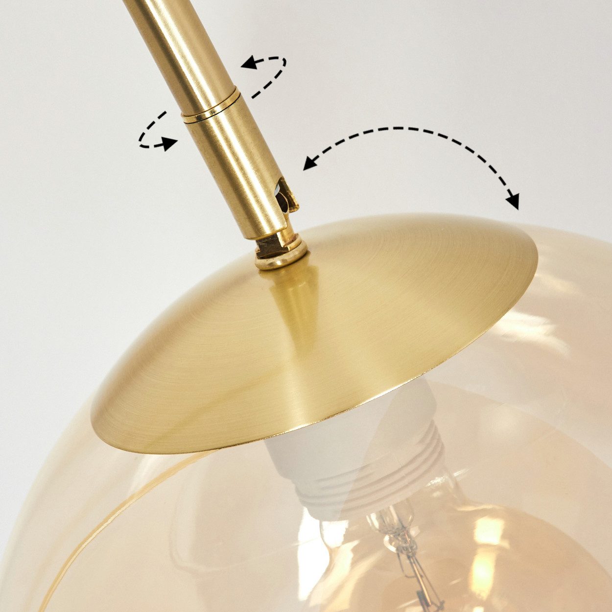 hofstein Stehlampe Stehlampe aus Metall/Glas in Messing/Bernstein, ohne Leuchtmittel, mit Glasschirm (25 cm) u. Fußschalter, 1 x E27, ohne Leuchtmittel