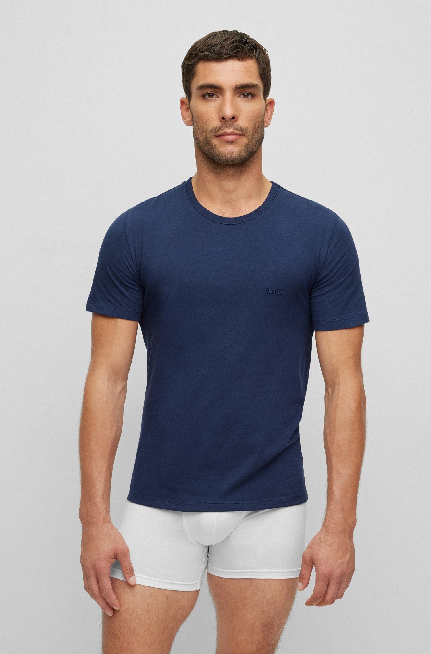 T-Shirt BOSS T-Shirt Open_Blue497 BOSS mit Logo-Print dezentem Rundhals (3er-Pack)