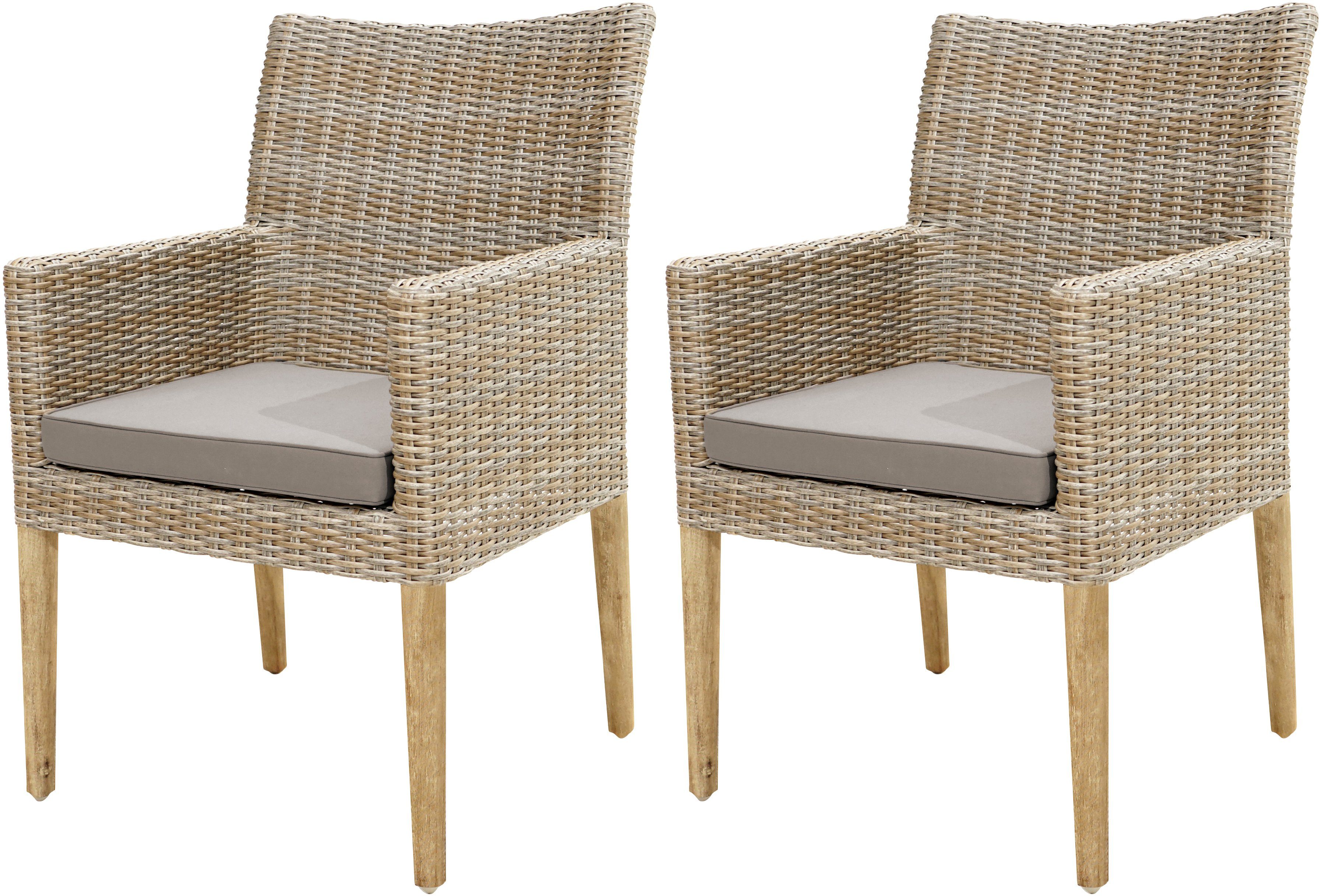 PLOSS Gartensessel »Borneo«, (2er Set), inkl. Sitzpolster, Polyrattan