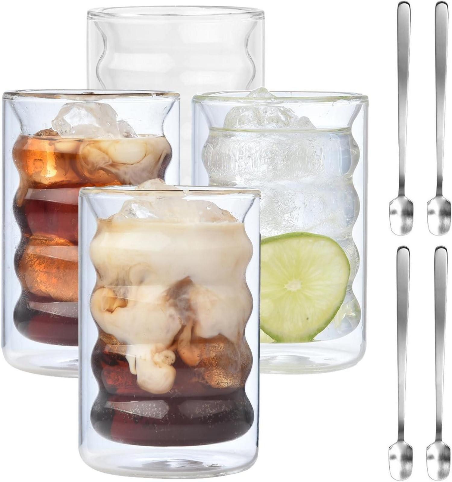 Latte-Macchiato-Glas Doppelwandige Latte Macchiato Gläser Set Borosilikatglas 4er Set 350ml