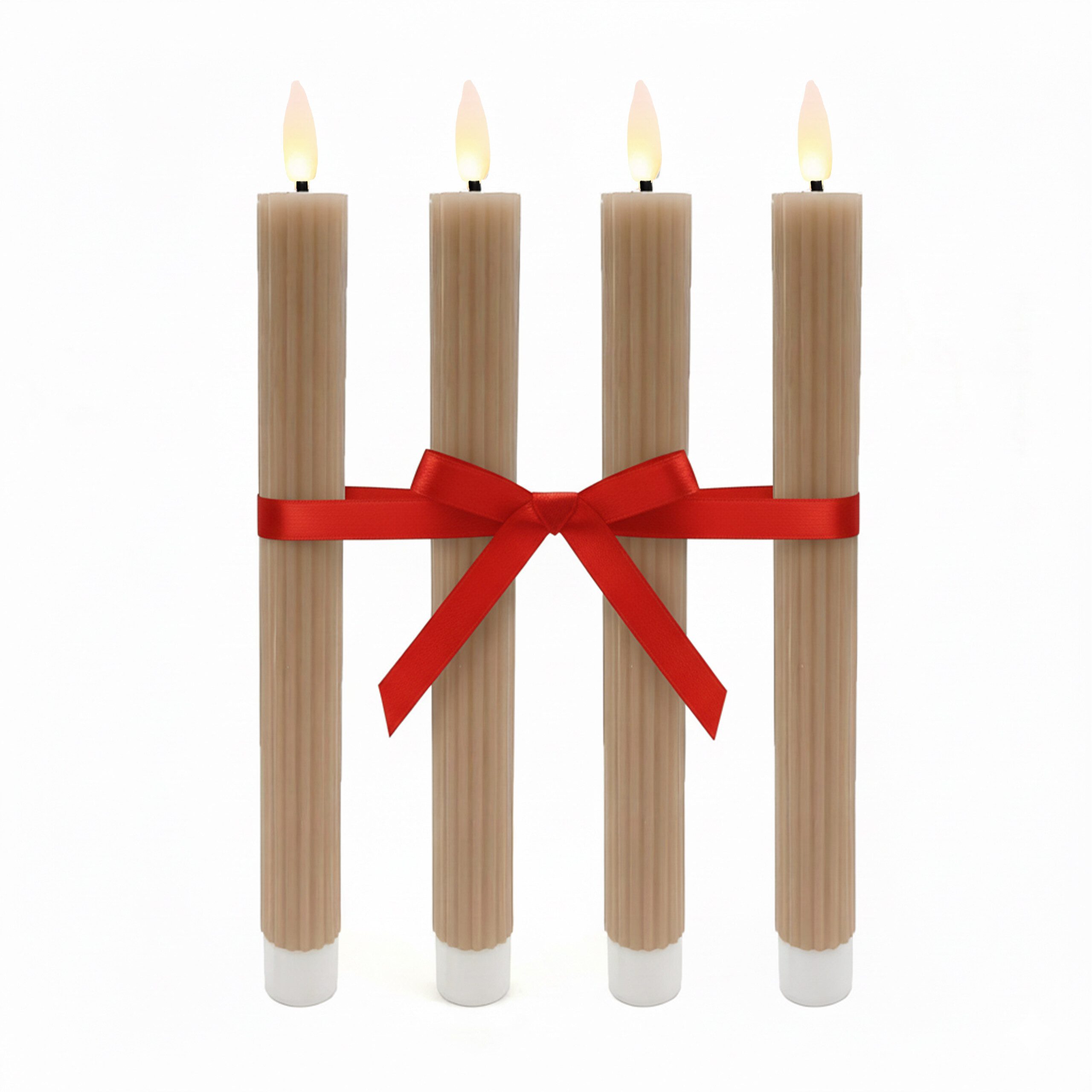 relaxdays LED-Kerze LED Stabkerzen 4er Set, Mocha Mousse