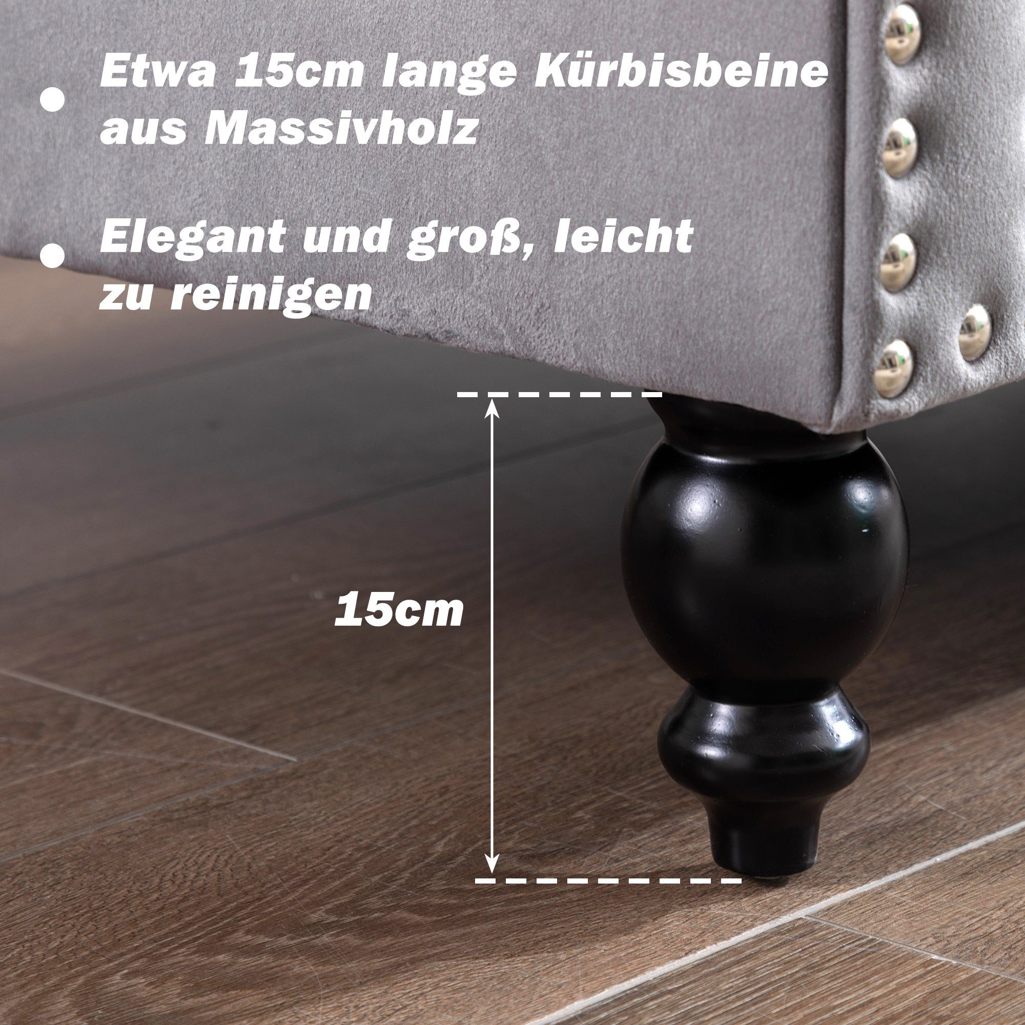 3-Sitzer, mit edler Knopfheftung und typischen Armlehnen, Sofa in Chesterfield-Optik, mit Federkern und Holzfüße, Bezug aus Samt