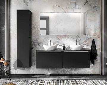 einfachgutemoebel Waschtisch-Set Badezimmer Waschplatz Unterschrank NOIRETTE 80cm, schwarz matt, (Badmöbel Set, 1-St., Waschtisch Unterschrank)