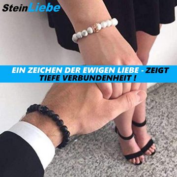 MAVURA Armband Set SteinLiebe Partner Armband Set King & Queen Anhänger, Perle Krone Marmor Optik Stein Liebe Geschenk Valentinstag