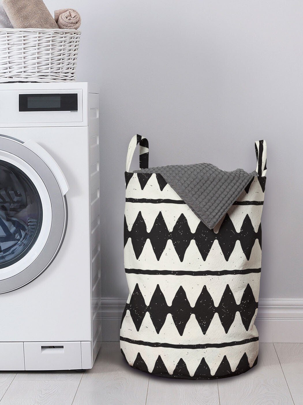 Abakuhaus Wäschesäckchen Wäschekorb mit Streifen Winkel Waschsalons, Kordelzugverschluss Retro für horizontale Griffen