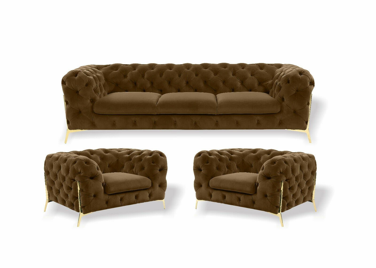 Sofa-Set Chesterfield 3+1+1 Braun luxus Sofa, JVmoebel