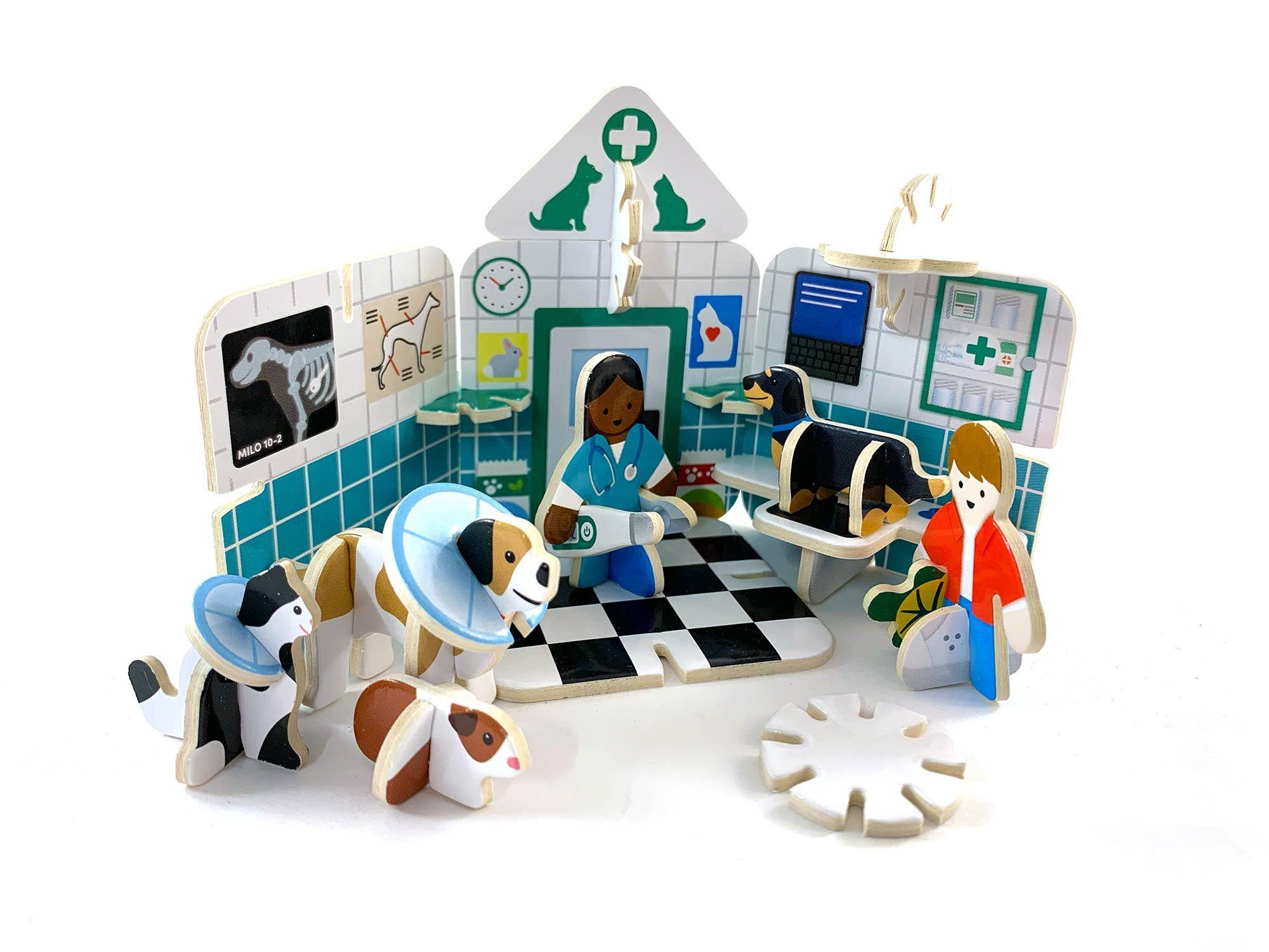 suebidou 3D Spielset Tierarzt Pop Out Spiel für Kinder zum Aufbauen/Spielen Konstruktions-Spielset, nachhaltig, kreativ