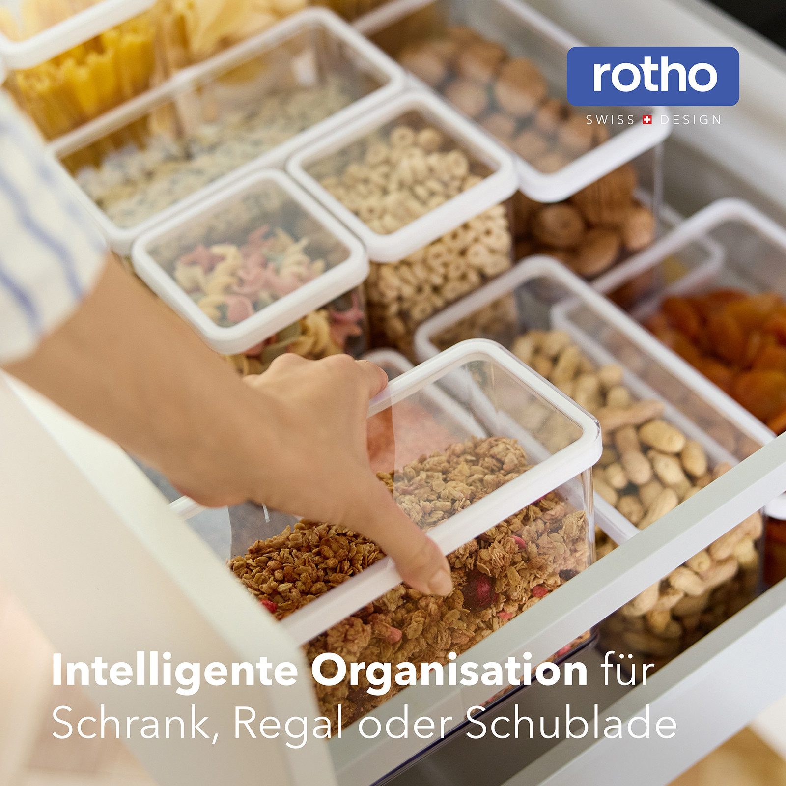 ROTHO Vorratsdose LOFT 19-tlg. luftdichte Lebensmittel-Aufbewahrung für Küchenschubladen, Kunststoff (PP), Dichtung aus Silikon, (Frischhaltedosen-Set in verschiedenen Größen, 19-teiliges Set), Platzsparend stapelbar, Perfekt für Küchenschubladen