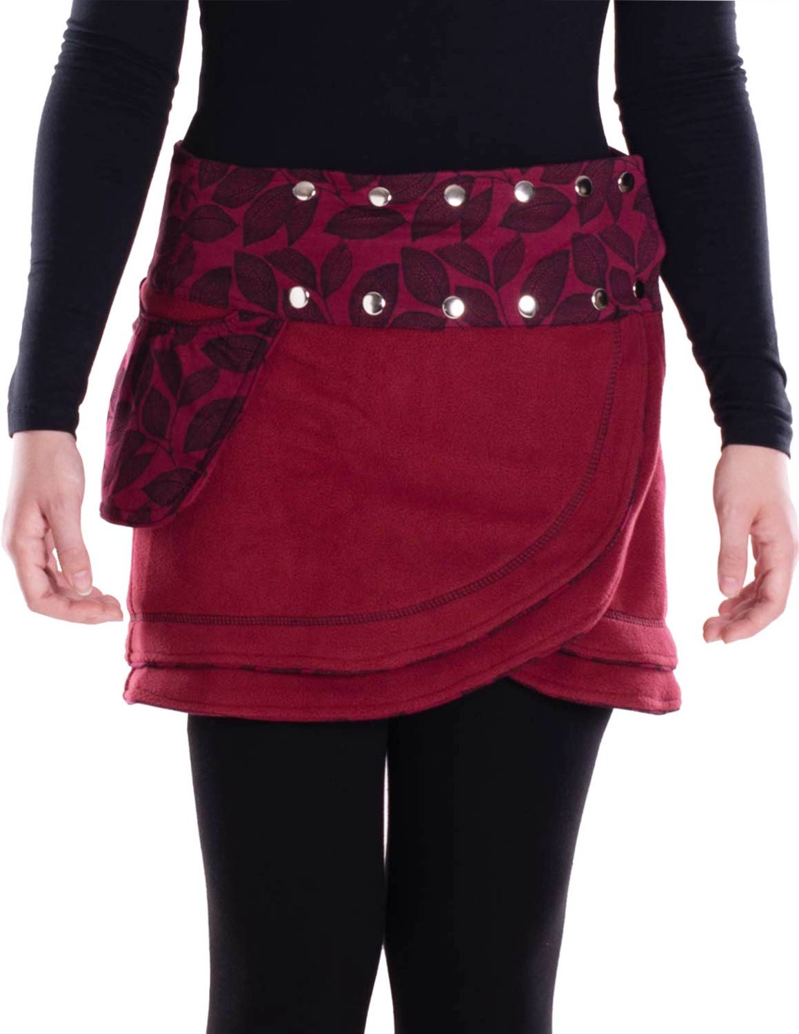 Vishes Wickelrock Warmer Damen Wickelrock Rock zum Wickeln mit Druckknöpfen Blätter Goa, Hippie Style, Alternative Bekleidung