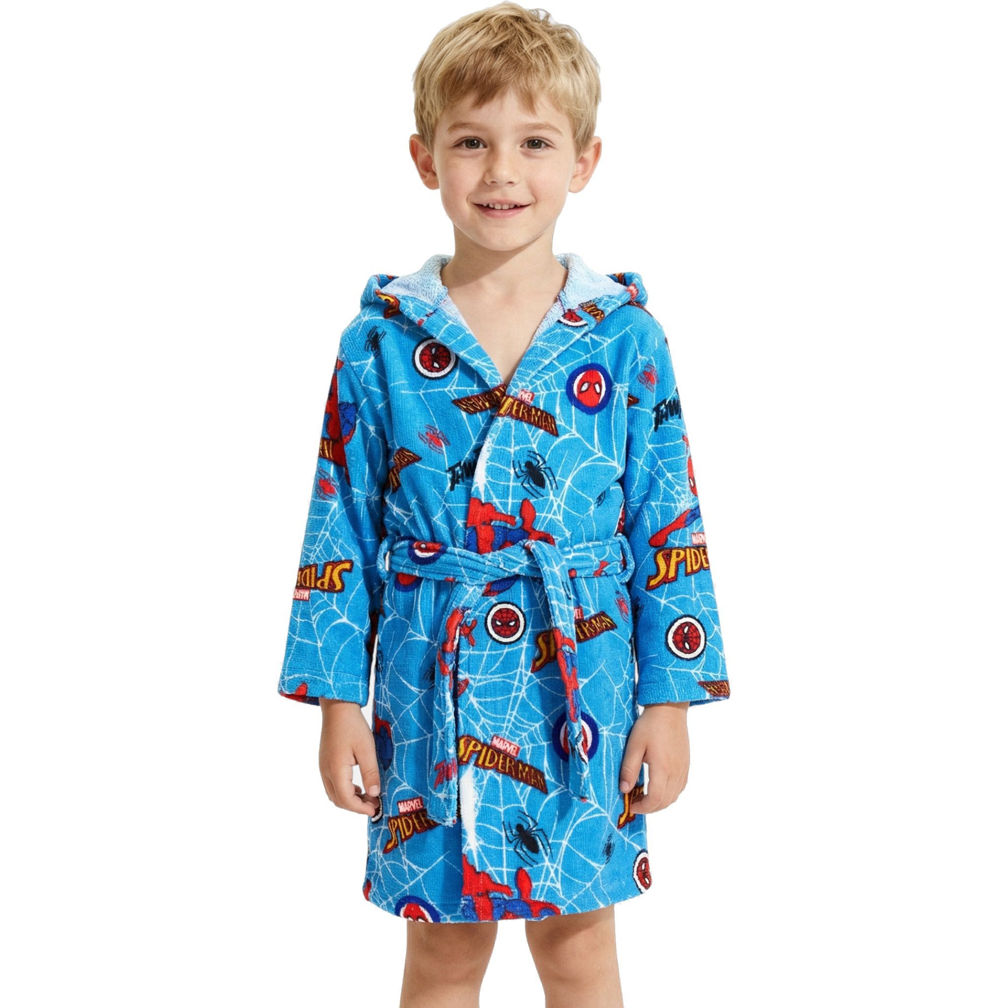 Spiderman Bademantel Spider-Man Kinder Bademantel Jungen und Mädchen, Kapuze