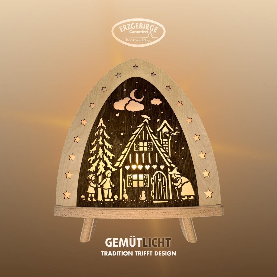 Weigla LED Dekolicht Hänsel & Gretel, BxHxT: 30x32x6 cm, LED wechselbar, Weihnachtsdeko aus dem Erzgebirge, Holz Buche