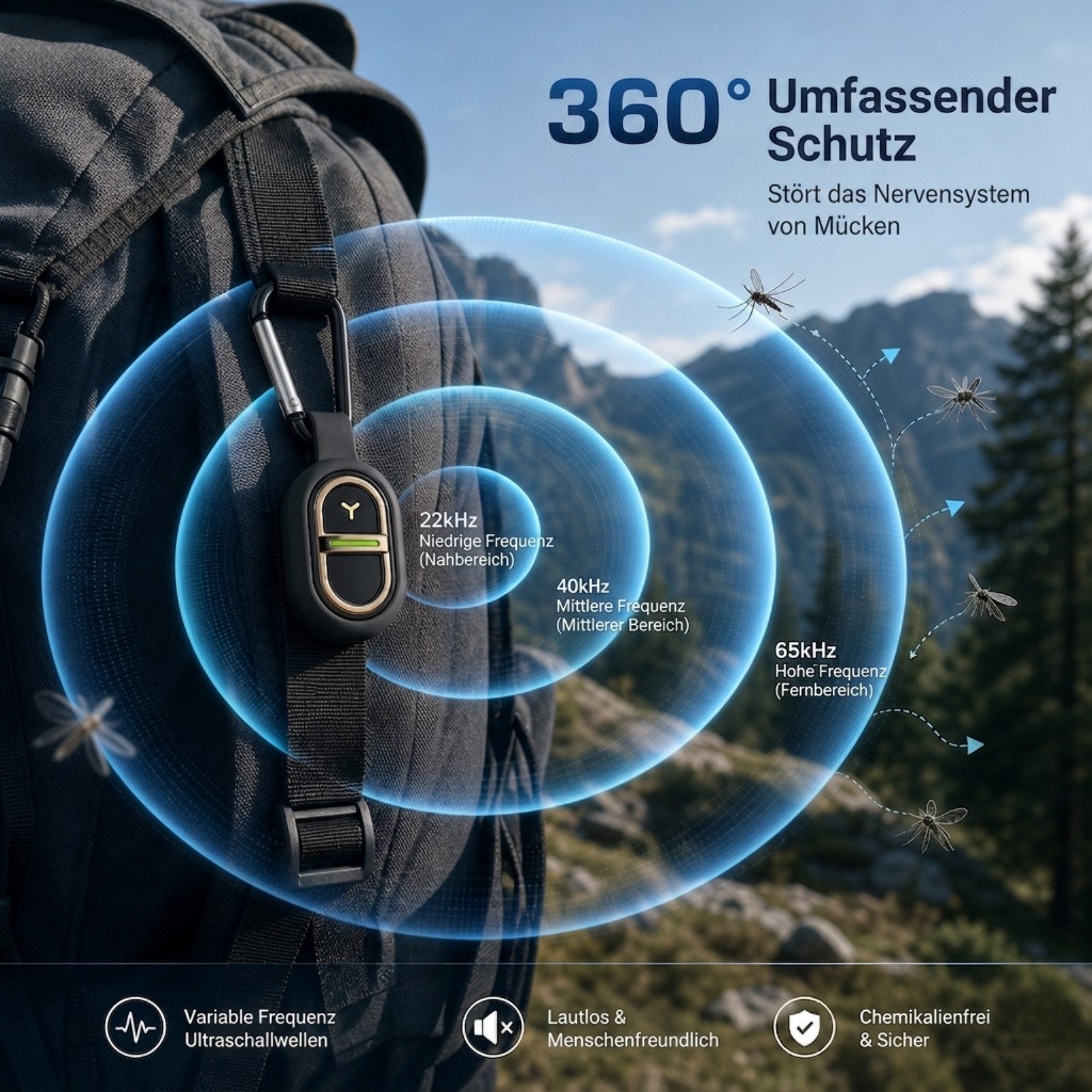 Solarandmore Insektenabwehrgerät Ultraschall,Mückenabwehr,Mückenschutz outdoor,Tierabwehr ultraschall, Set, Camping,kKarabiner mini,Ultraschall tiervertreiber,I – Bild 4 von 5