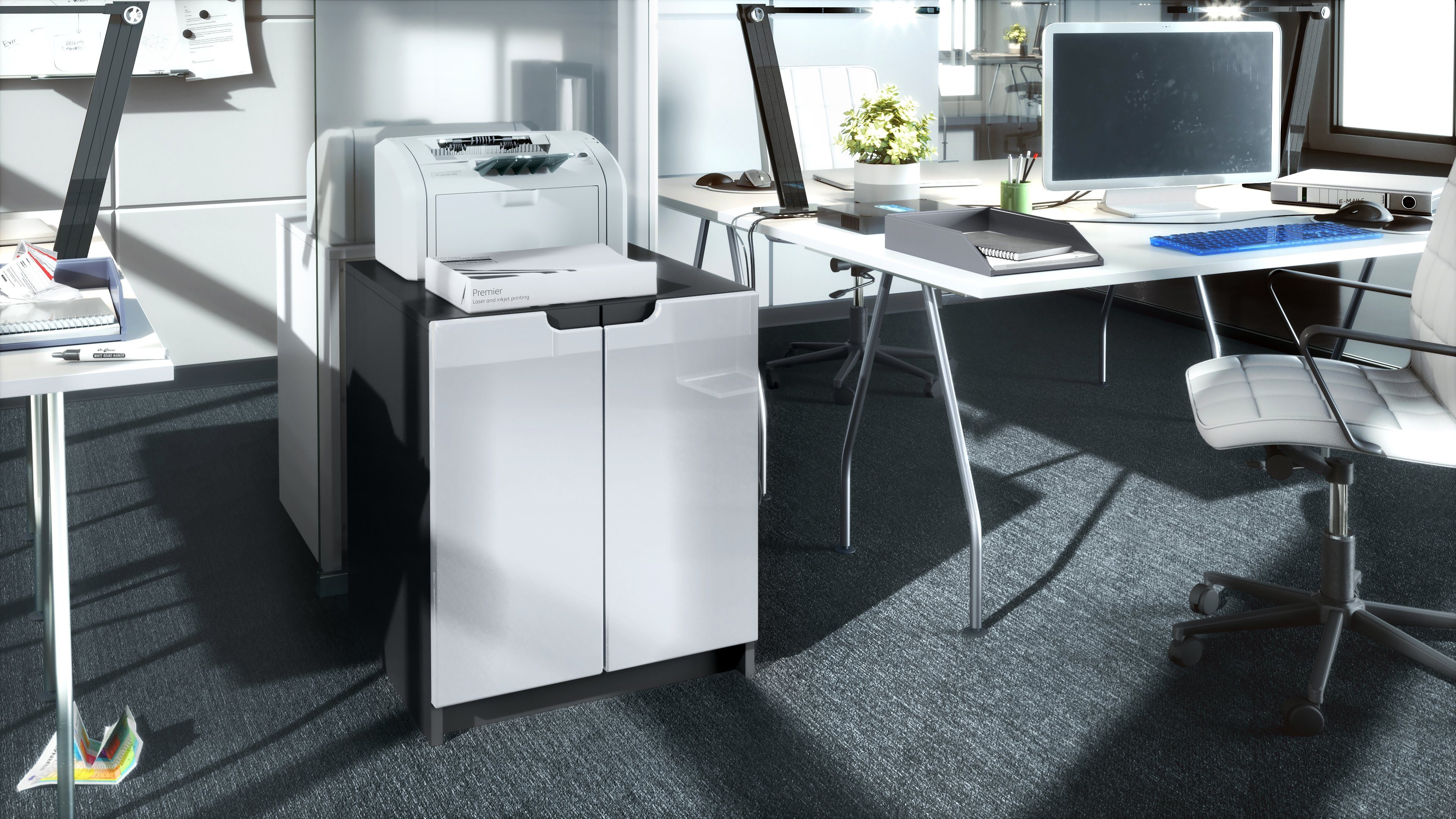 Vladon Kommode Logan (Aktenschrank, mit 2 Fächern und 2 Türen), Schwarz matt/Weiß Hochglanz, (51 x 60,5 x 54 cm)
