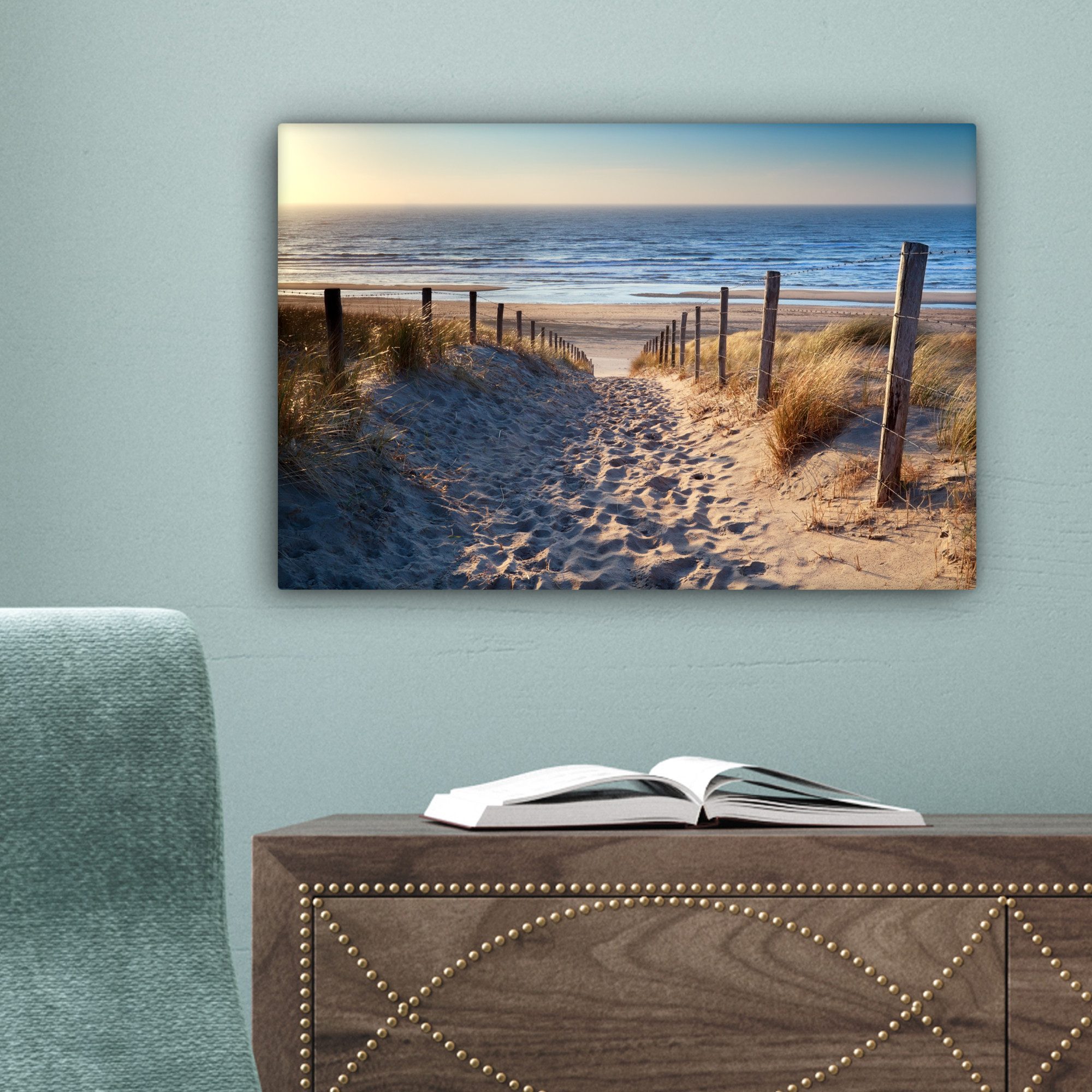 OneMillionCanvasses® Leinwandbild Sand - Strand - Düne - Meer - Sommer, Fotodruck (1 St), Leinwand Bilder Klein, Wand Dekoration Aesthetic 30x20 cm – Bild 5 von 5