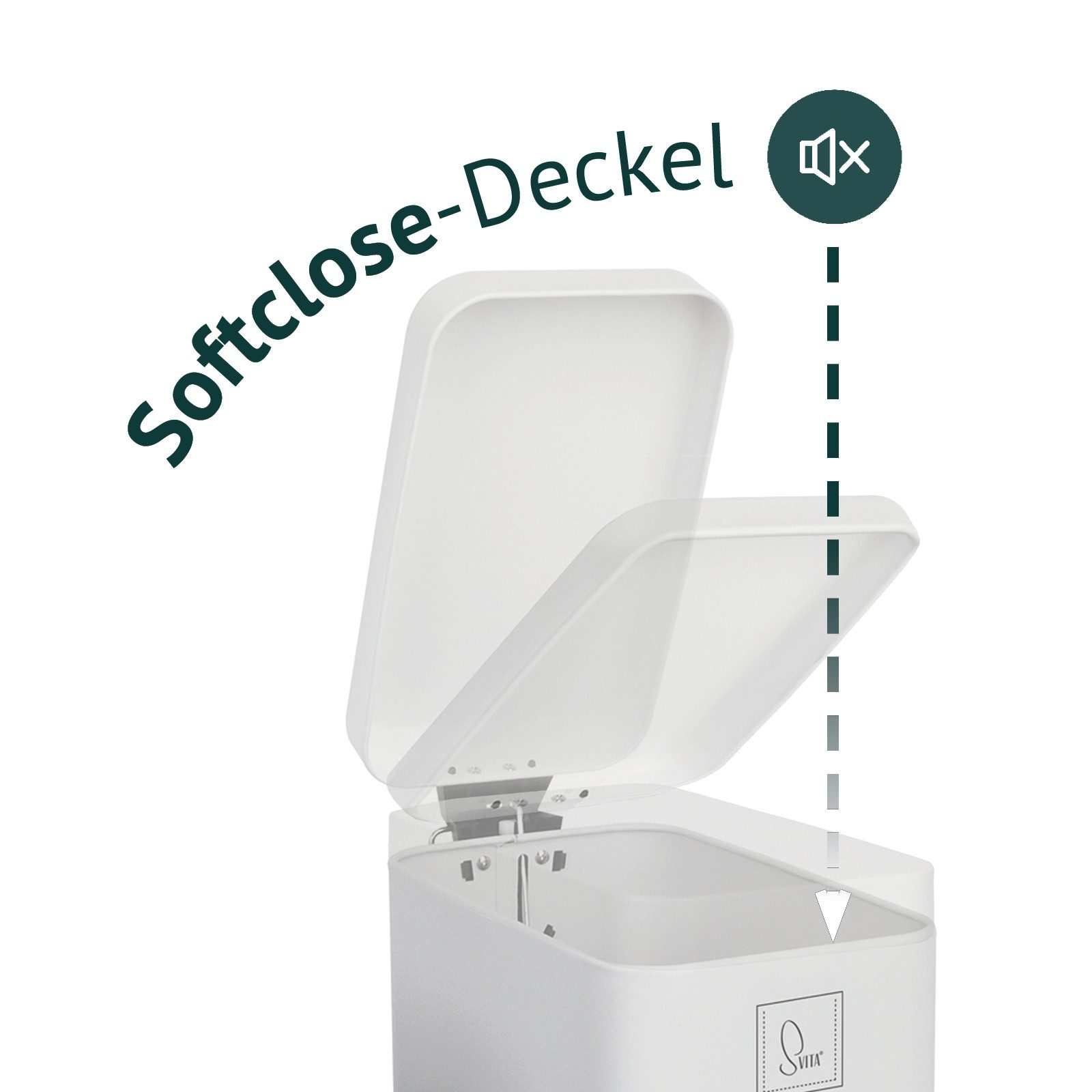 SVITA Mülleimer STM10, Treteimer, Softclose-Funktion, 18L, Pulverbeschichteter Stahl, Weiß