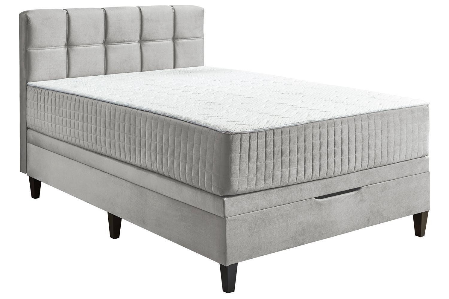 Sun Garden Boxbett WIEN, Hellgrau, Webstoff, mit Bettkasten, 7-Zonen-Taschenfederkernmatratze, B 140 x H 114 x T 213 cm