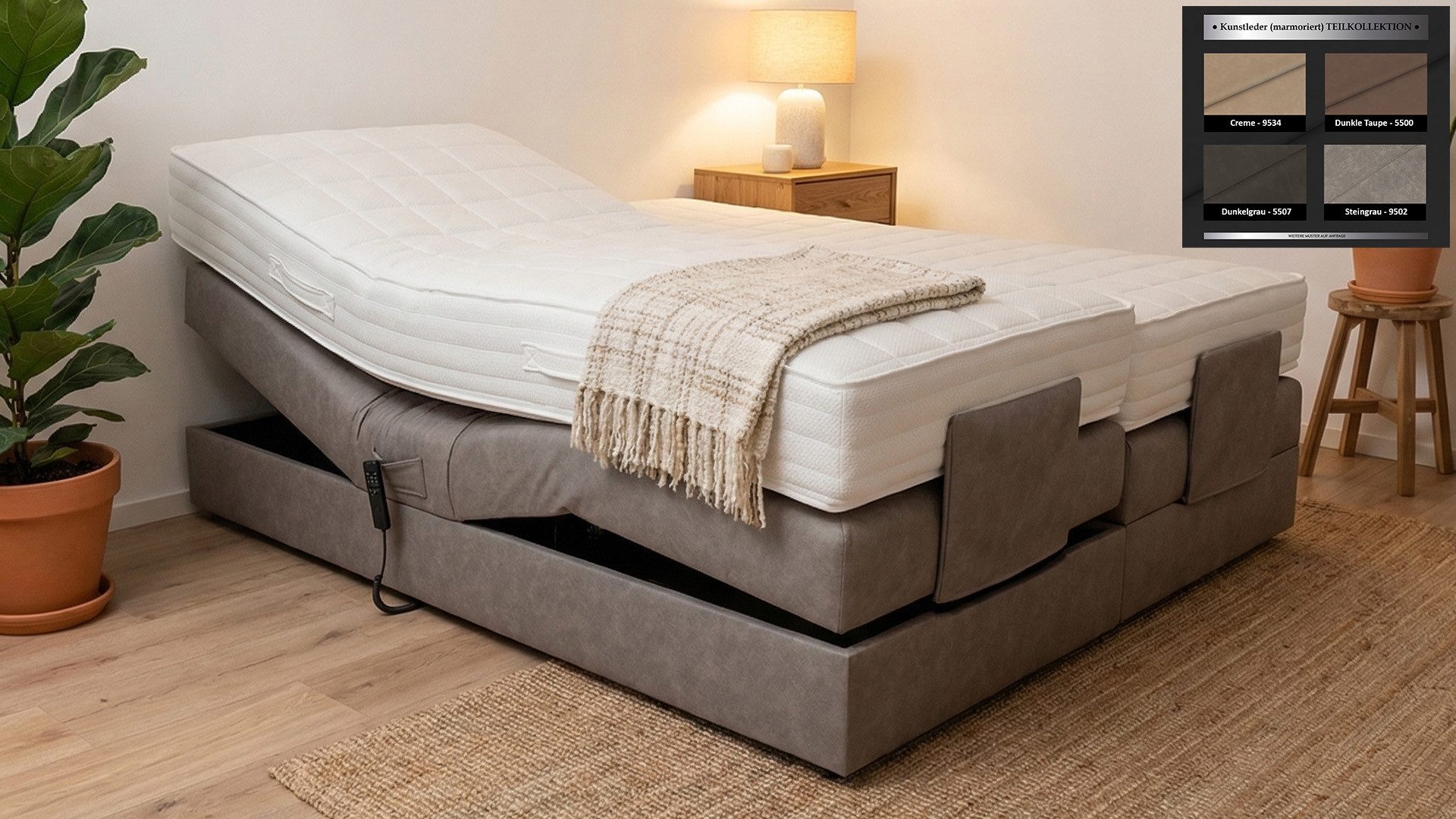 PAARA Boxspringbett ohne Kopfteil elektrisch verstellbar inkl. Matratze mit integrierten, mit einzigartigem Belüftungssystem